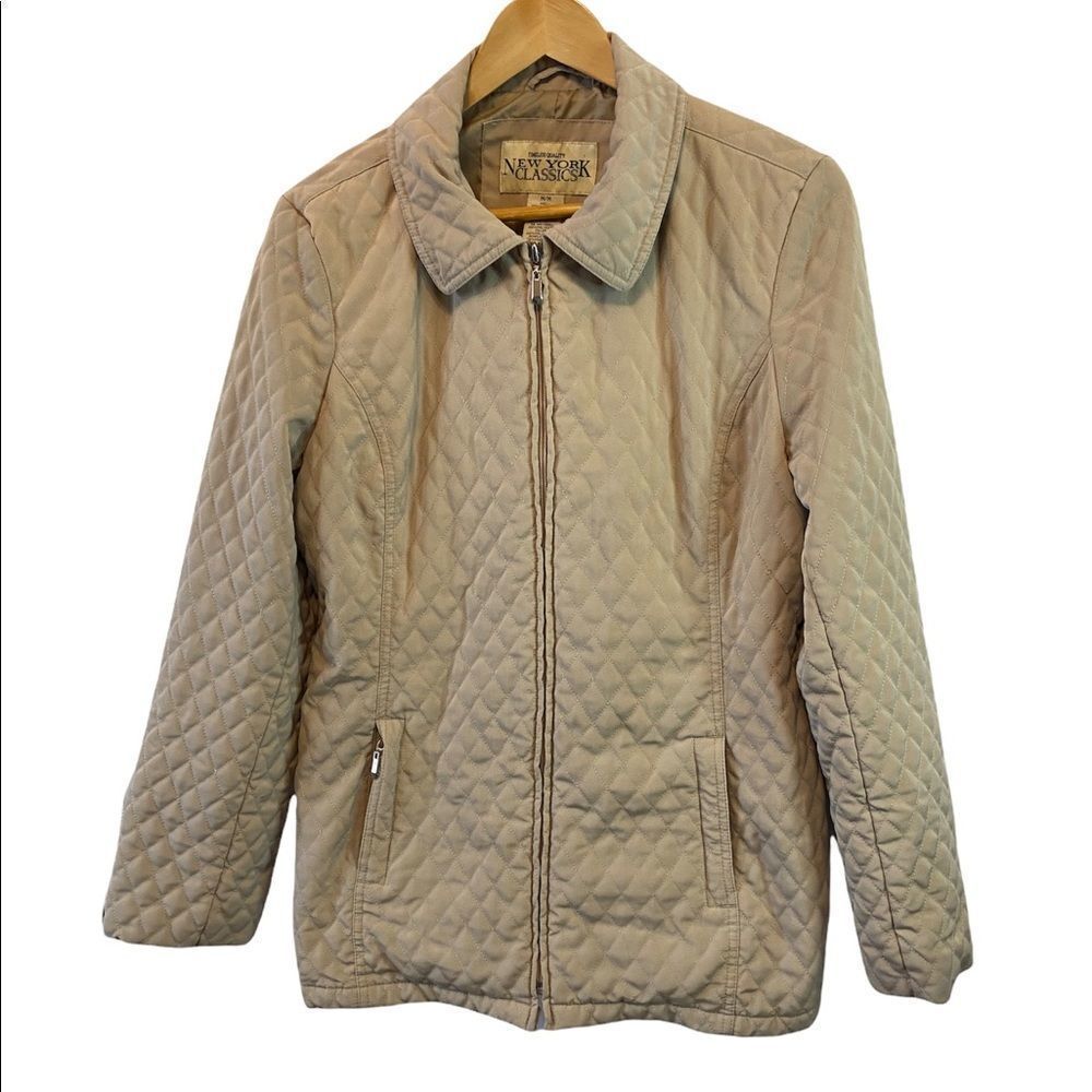 NEW YORK CLASSICS Tan Quilted Zip Up Lightweight Jacket Coat M